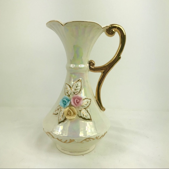 Vintage Cream Lusterware Capodemonte Pitcher